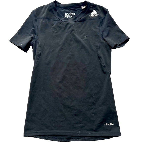 ADIDAS Tech Fit Black Fitted Athletic Player Short Dleeved Uniform Shirt, 11-12 - Picture 1 of 4